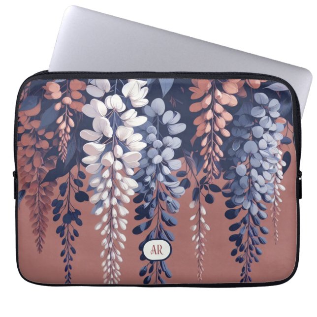 Mongram Navy Rose Wisteria Elegance Laptopschutzhülle (Vorderseite)