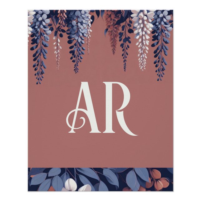 Mongram Navy Rose Wisteria Elegance Poster (Vorderseite)