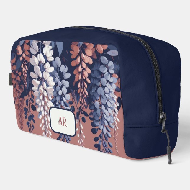 Mongram Navy Rose Wisteria Elegance Waschbeutel (Rechte Ecke)