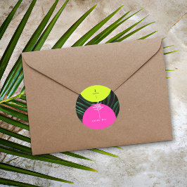 Mongram Neon Arches Tropical Palm Tree Wedding Runder Aufkleber