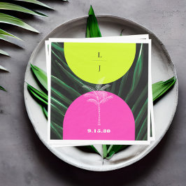 Mongram Neon Arches Tropical Palm Tree Wedding Serviette