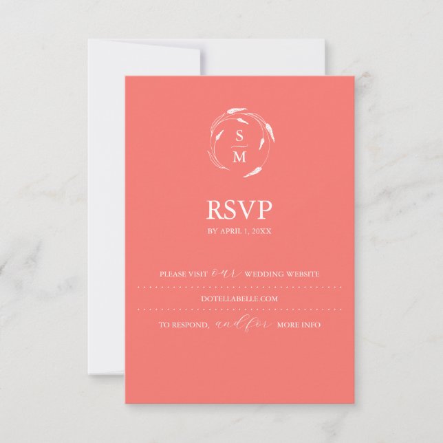 Mongram Peach RSVP Card Hochzeitsseite Karte (Vorderseite)