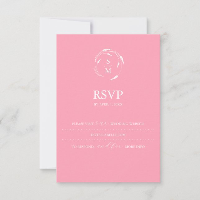 Mongram Pink RSVP Card Hochzeitswebsite Karte (Vorderseite)
