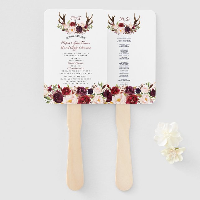 Mongram-Programm für Burgundy Marsala Floral Antle Fächer (Vorne und Hinten)