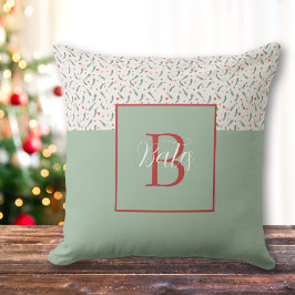 Mongram Red and Light Green Holiday Pattern Kissen