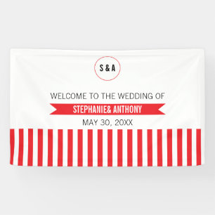 Mongram, Red and White Stripes Muster Hochzeit Banner
