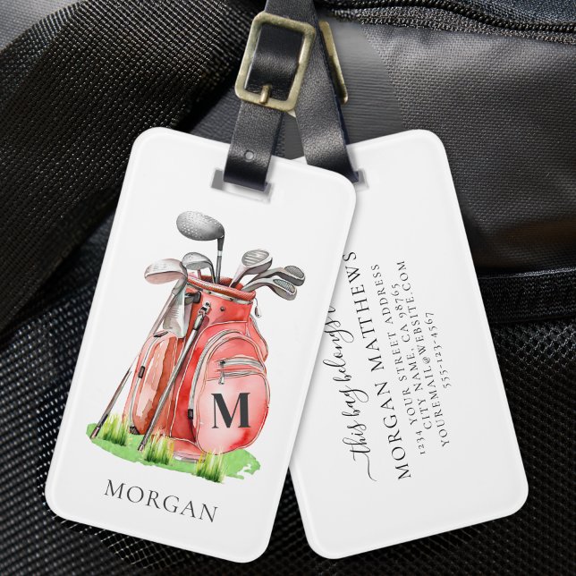 Mongram Red Golf Bag Gepäckanhänger (Monogram Red Golf Bag Luggage Tag)