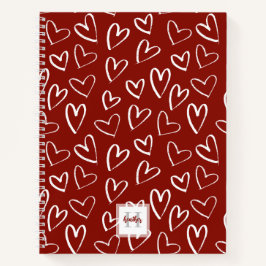 Mongram Red Heart Pattern Sketchbook Notizbuch
