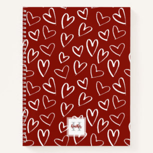 Mongram Red Heart Pattern Sketchbook Notizbuch