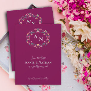 Mongram Red Intricate Floral Wedding Ankündigung