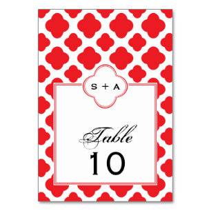 Mongram Red Quatrefoil Muster Hochzeit Tischnummer