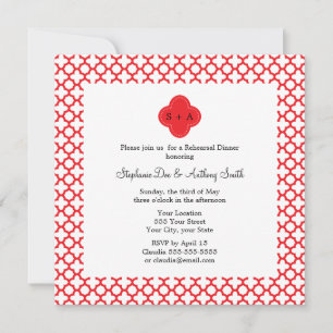 Mongram Red Quatrefoil Pattern Probe Abendessen Einladung