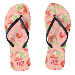 Mongram Red Strawberry Summer Fun Modern Girl Flip Flops