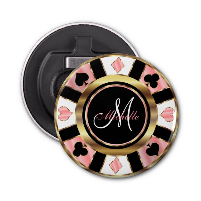 Mongram Rose Poker Chip Design Flaschenöffner (Vorderseite)