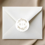 Mongram Runder Aufkleber<br><div class="desc">Maßgeschneiderte Hochzeitskleber mit eleganten handgezeichneten braunen goldgelben Kranz mit Paarinitialen und Hochzeitsdatum. Ideal für Hochzeiten speichern Sie die Daten,  Umschläge,  Gastgeschenk Hochzeit Packungen und mehr.</div>