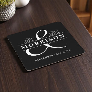 Mongram Schwarz-weiß Wedding Rechteckiger Pappuntersetzer