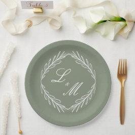 Mongram Script Branch Sage Green Wedding Pappteller
