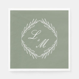 Mongram Script Branch Sage Green Wedding Serviette