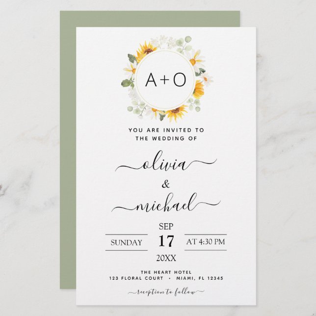 Mongram Sonnenblume Eukalyptus Wedding (Vorne/Hinten)