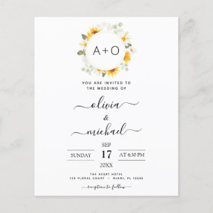 Mongram Sonnenblume Eukalyptus Wedding Flyer