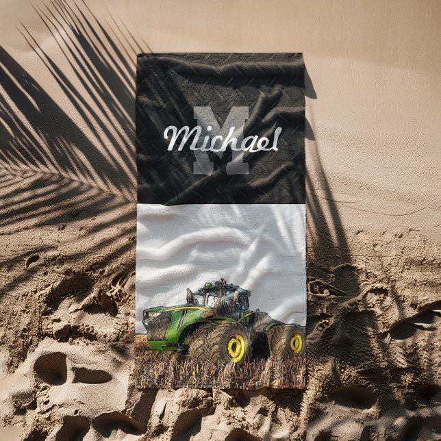 Mongram Traktor Farm Tillage Men Equipment Strandtuch (Tractor fun vacation monogram beach towel gifts equipment for farmers)