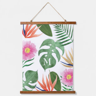 Mongram Tropical Floral Hangband Geschenk Wandteppich Mit Holzrahmen