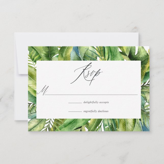 Mongram Tropical Summer Beach Wedding RSVP Karte (Vorderseite)