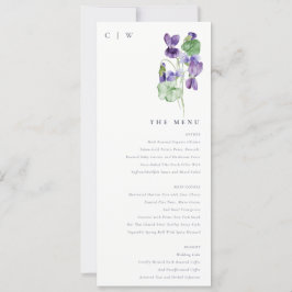 Mongram Violet Floral Bunch Menü Card Einladung