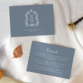 Mongram Wappen Dusty Blue Wedding Details Begleitkarte