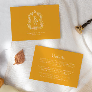 Mongram Wappen Marigold Yellow Wedding Details Begleitkarte