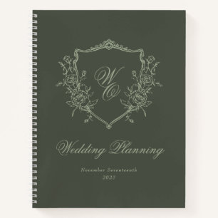 Mongram Wappen Olive Sage Hochzeitsplaner Notizbuch