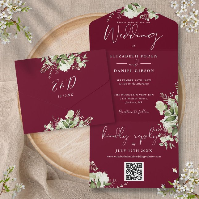 Mongram Wedding Greenery QR Code All In One Einladung (Von Creator hochgeladen)