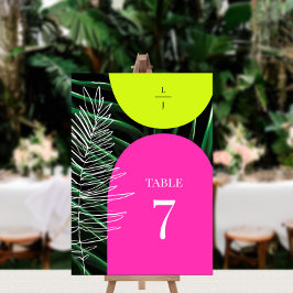 Mongram Wedding Tropical Neon Arches Palm Tree Tischnummer
