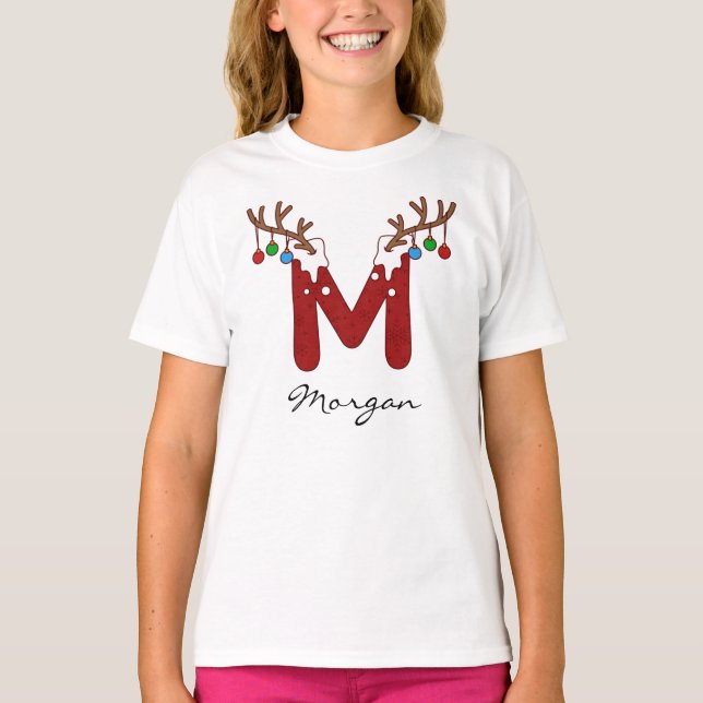 Mongram Weihnachts-Familienfeiertag T-Shirt (Vorderseite)