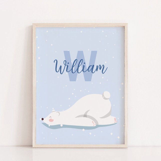 Mongram Winter Polar Bear Kinderzimmer Wall Decke Poster (Blue Monogram Winter Polar Bear Nursery Wall Decor)