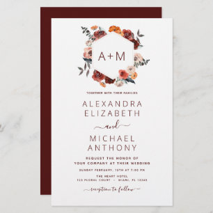 Mongramm Burgundy Blumengrün Hochzeit