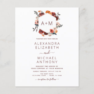 Mongramm Burgundy Blumengrün Hochzeit Flyer