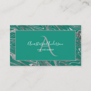 Mongramm für den Aquamarinen grünen Silbermor-Gl Visitenkarte