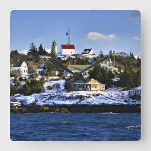 Monhegan Insel-Leuchtturm, Maine Quadratische Wanduhr