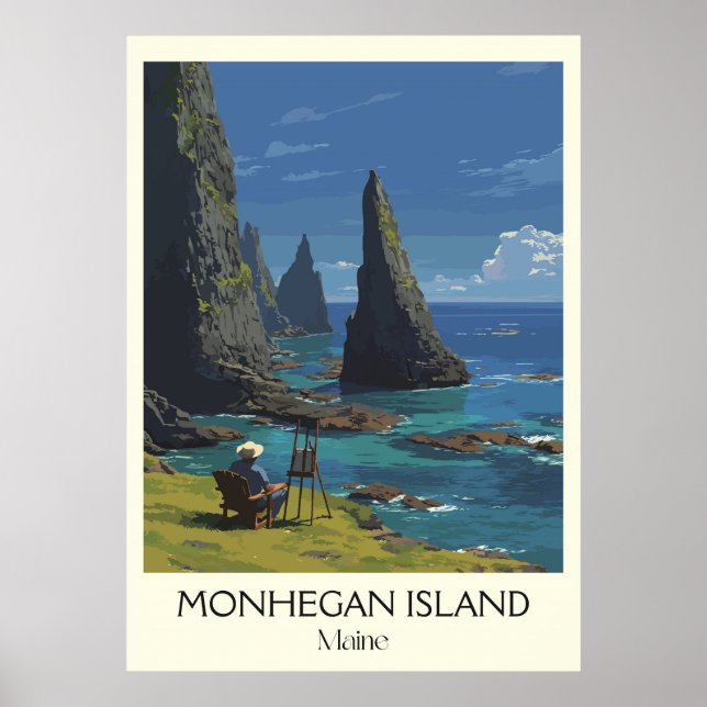 Monhegan Island Maine Vintage Küstenstreifen Art Poster (Vorne)