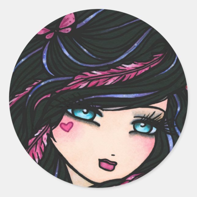 "Monica" Valentine Heart Feather Mermaid Stickers (Vorderseite)