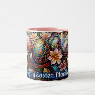~ MONIKA ~ FROHE OSTERN ~ Eier Blumen ~ Zweifarbige Tasse