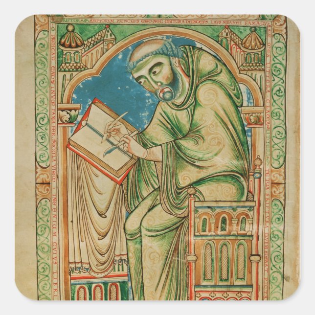 Monk Eadwine am Werk des Manuskripts, Quadratischer Aufkleber (Vorderseite)