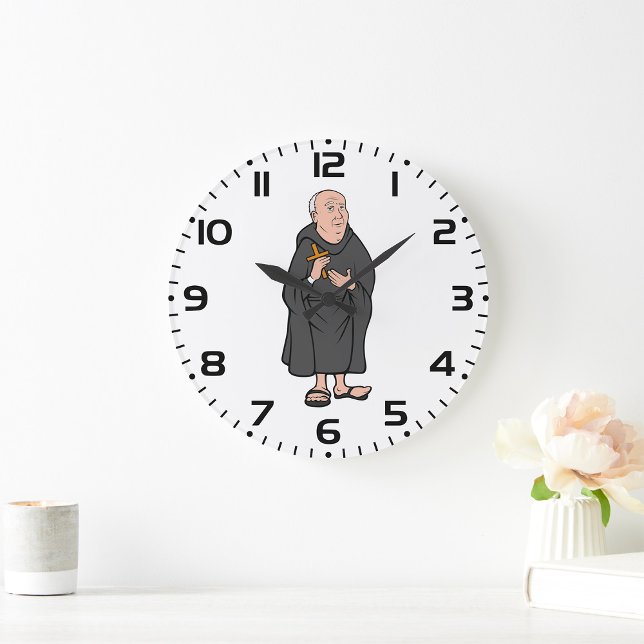 Monk Holding Cross in Robe Mittelalterliche Religi Große Wanduhr (Von Creator hochgeladen)