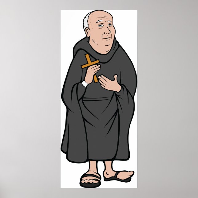 Monk Holding Cross in Robe Mittelalterliche Religi Poster (Vorne)