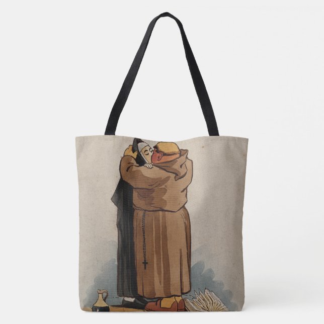 Monk küssen Nun, Funny Watercolor Tote Tag (Rückseite)