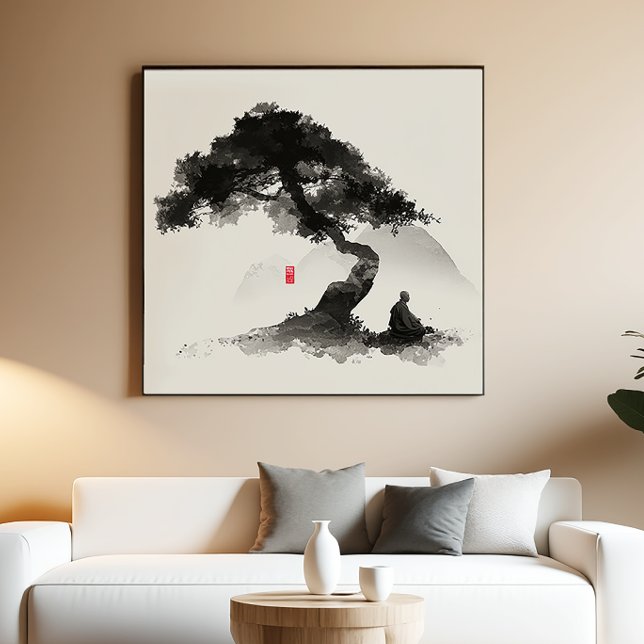 Monk & Pine - Zen Ink Wall Art - Minimal Decor Poster (Von Creator hochgeladen)