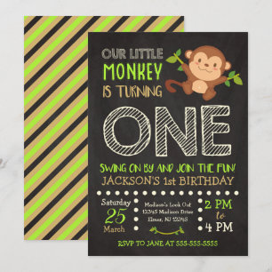 Monkey 1. Geburtstags-Einladung für einen Jungen Einladung