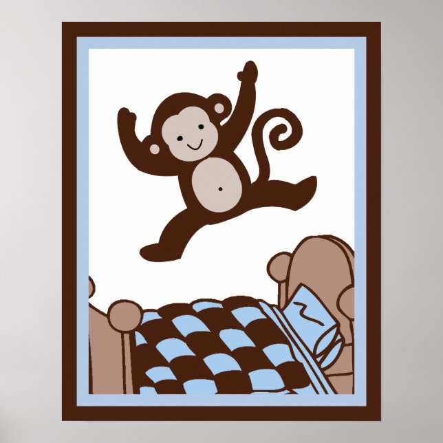 Monkey 3 Jumpin on Bed Wall Art Poster/Print Poster (Vorne)