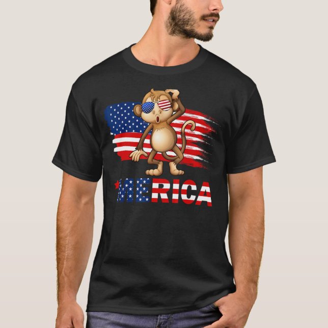 Monkey American Flag Sonnenbrille Merica 4. Juli T-Shirt (Vorderseite)
